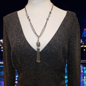 Art Deco 1980's Vintage Park Lane SIlver Tone Heart & Tassel Necklace